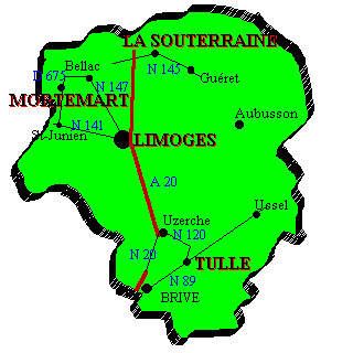 Carte du Limousin (Dépt 19-23-87)